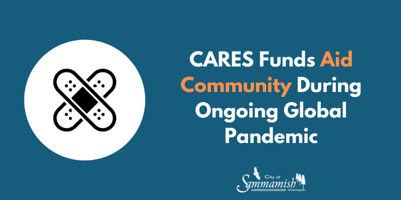 CARES Funds Aids Community During Ongoing Global Pandemic. Clipart symbol of two band-aids making an X.